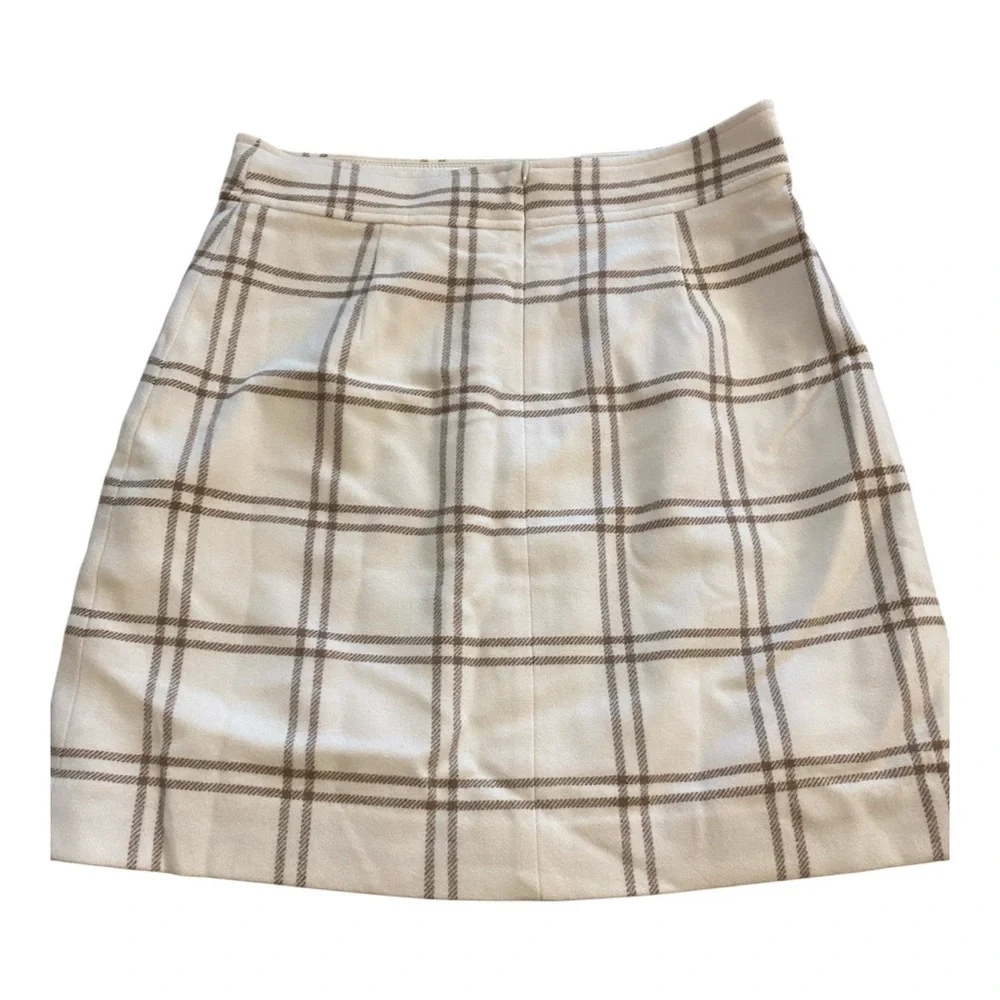 J.Crew Women’s Plaid Lined Skirt Cream Tan Zip On New Size 6